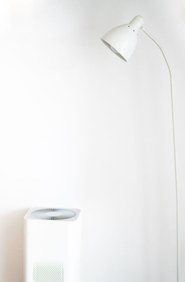 Air purifier and floor lamp in an uncluttered room